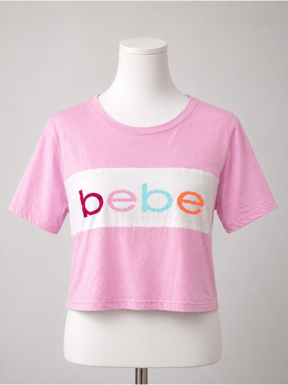 Bebe Sport 1X Pink Colorblock Logo Crop Top Short Sleeve T-Shirt Y2K